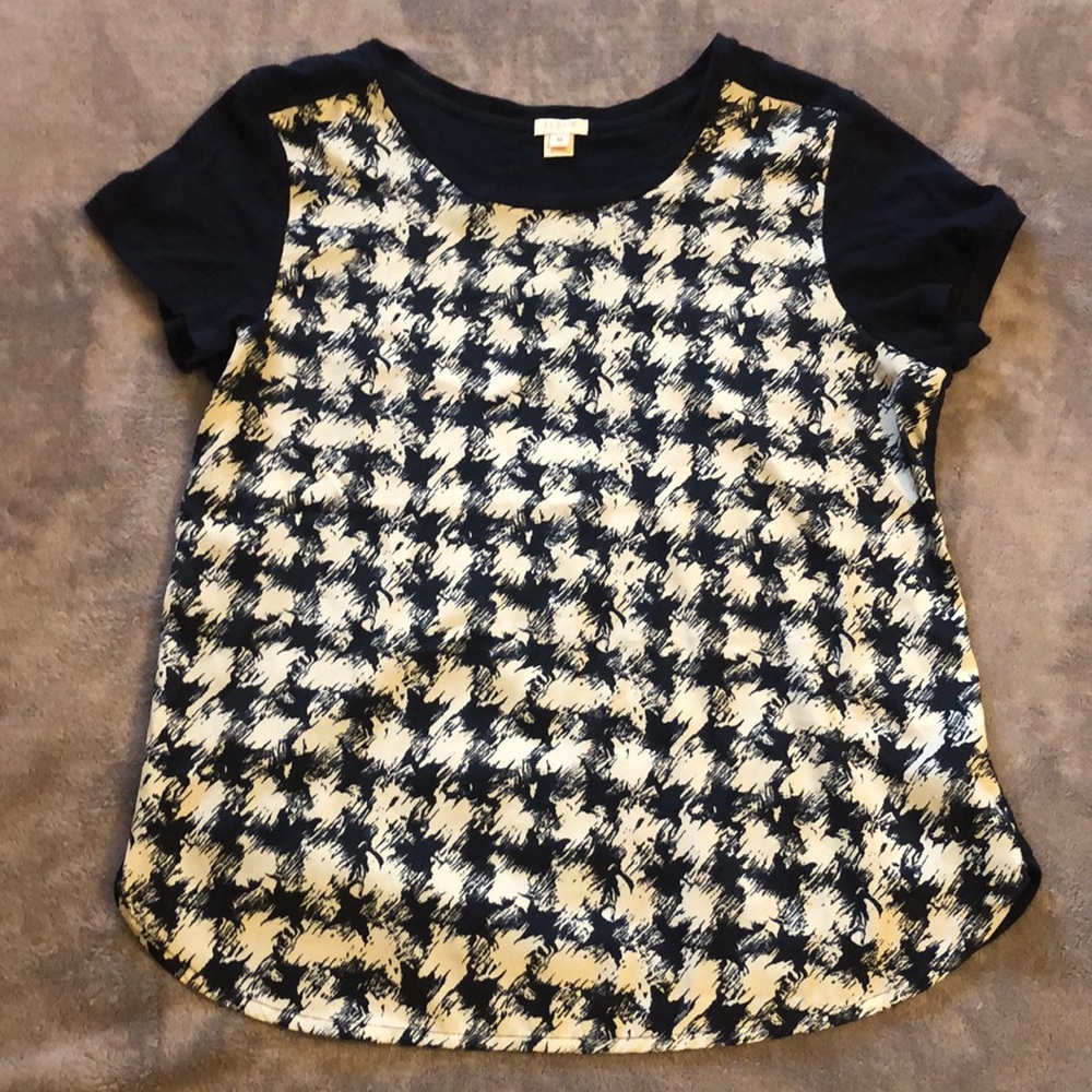 J Crew Mixed Material Houndstooth Top